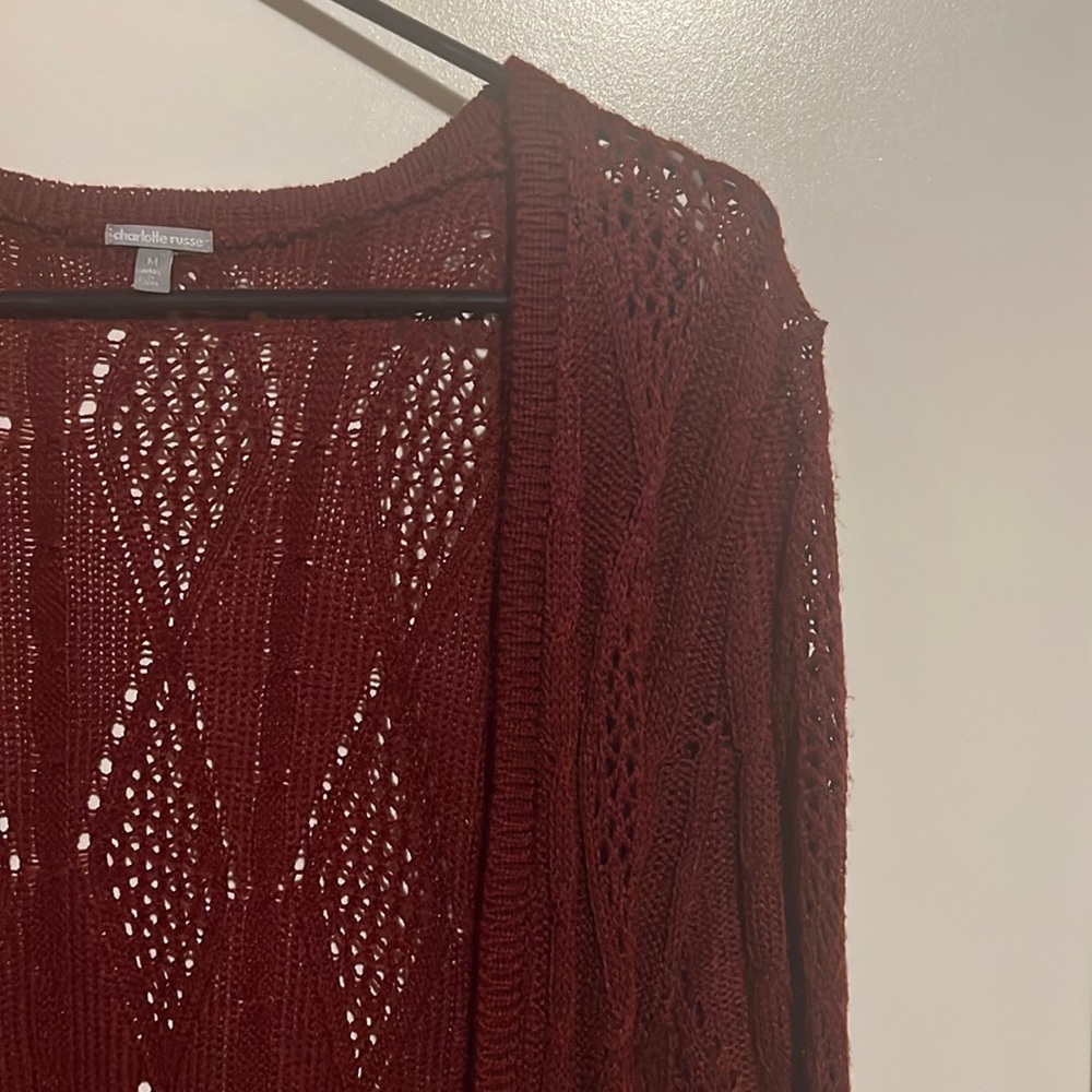Burgundy Knit Mid Length Cardigan